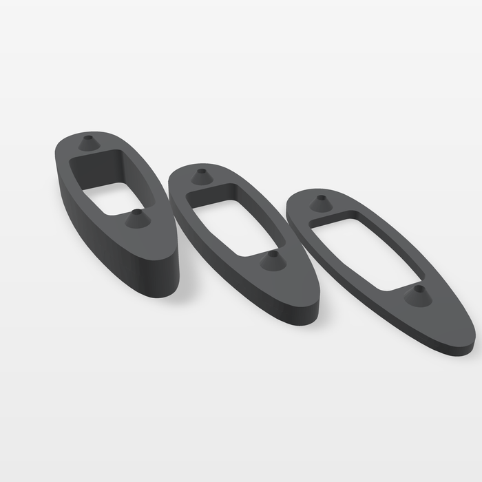 Nokka ACE/UPR LOP Spacer Kit — open-frame 20mm, 10mm and 5mm spacers, identical central clearance window for the Tikka ACE height-adjustable recoil pad