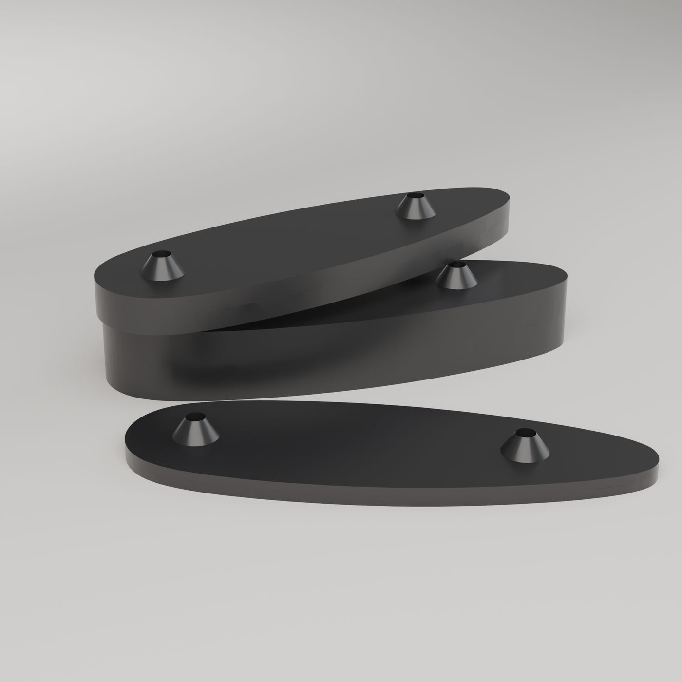 Nokka ACE/UPR LOP Spacer Kit — 5mm, 10mm and 20mm spacers, 3D render of production design (black PETG)