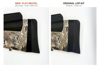 New Flat-Recoil raked wedge (left) vs the original flat LOP kit (right) on the same Tikka stock